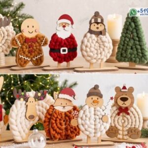 Pack de 10 Figuras Navideñas de Pie con Tejido Decorativo