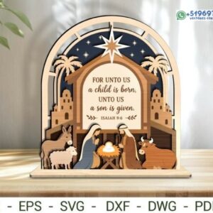 Pesebre Navideño Multicapa con Mensaje Bíblico – Diseño de Sobremesa