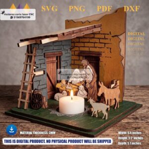 Portavelas 3D del Nacimiento de Jesús – Pesebre Navideño en 3 mm con instrucciones de armado