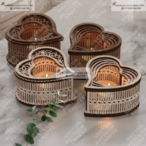 Set de 3 Portavelas 3D en Forma de Corazón – Diseño Romántico para Bodas