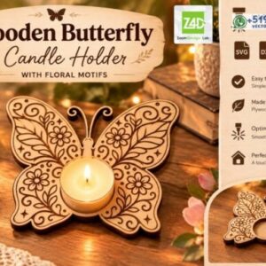 Portavelas Mariposa Floral de Madera – Diseño Decorativo
