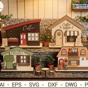 Mini Cafeterías 3D de Madera – Fachadas Comerciales Decorativas