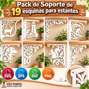 Pack de 19 Soportes de Esquina Decorativos para Estantes – Diseños Vectoriales