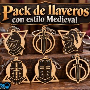 Pack de 12 Llaveros Medievales – Cascos, Espadas y Emblemas Vectoriales