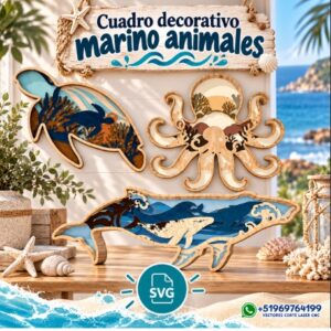 Cuadros Marinos Multicapa – Ballenas, Delfín y Pulpo Decorativo