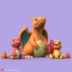 Charmander Evolution – Set Evolutivo de 3 Figuras STL para Impresión 3D