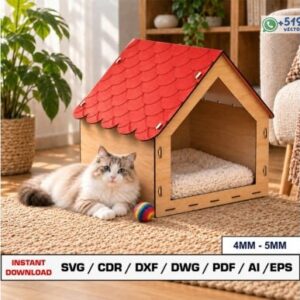 Casa 3D para Gatos y Mascotas – Refugio de Madera con Techo Decorativo para 4 y 5 mm