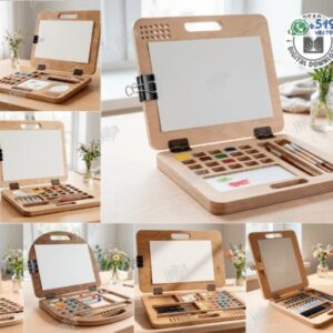 Pack de 10 Caballetes de Dibujo Portátiles con Estuche Organizador – Maletines Artísticos de Madera para Corte Láser CNC