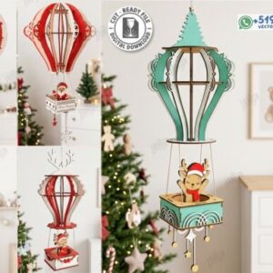 Pack de adorno de 5 Globos Aerostáticos Navideños 3D