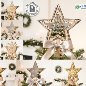 Pack de 10 Estrellas Navideñas para Punta de Árbol con Mensajes y Filigranas