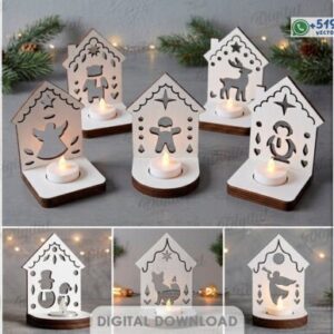 Pack de Portavelas Navideños Escandinavos – 10 Casitas Decorativas para Material de 3 mm