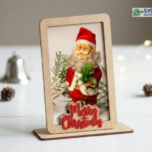 Portarretrato Navideño de Papá Noel con Base de Madera y Letras Merry Christmas – Diseño para Corte Láser CNC