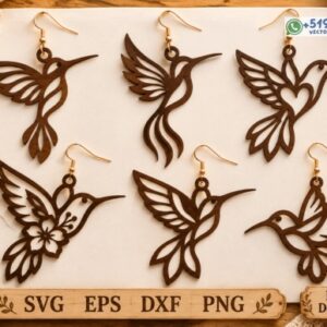 Pack de Pendientes de Colibrí – 6 Diseños Vectoriales Florales y Geométricos