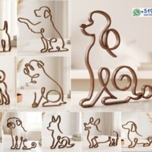 Pack de 10 Esculturas de Perros en Arte Lineal 3D – Figuras Minimalistas de Madera con Contornos Continuos para Corte Láser CNC