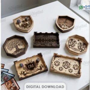 Pack de Bandejas para Dados RPG – Diseños D20, Dragones y Fantasía para Material de 3 mm
