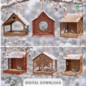 Pack de Comederos para Aves de Casitas Rústicas y Colgantes