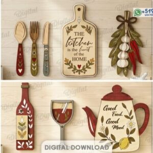 Pack de Decoración Rústica para Cocina – Cuadros, Utensilios y Adornos Florales