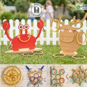 Pack de Juegos de Lanzamiento de Aros – 10 Diseños de Animales y Tableros de Puntería