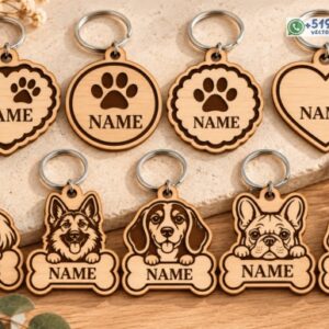 Pack de 9 Llaveros Personalizados para Mascotas Placas con Huellas, Corazones y Razas de Perros
