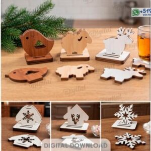 Pack de Posavasos Navideños con Soporte 3D – Animales, Copos y Figuras de Invierno