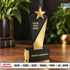 Trofeo Personalizable con Estrella – Plantilla de Premio y Reconocimiento con Base 3D