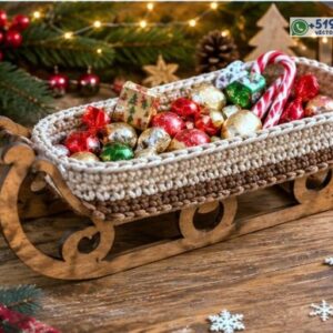 Trineo Navideño con Cesta para dulces con Tejido