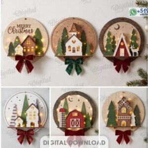 Pack de Escenas Navideñas 3D en Marco Circular – Casas, Iglesias y Paisajes de Invierno