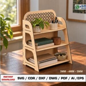Organizador de Escritorio de 3 Niveles – Estantería Exhibidora 3D con Panel Decorativo