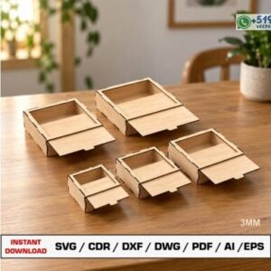 Pack de 5 Cajas con Tapa Deslizante – Plantillas 3D en Diferentes Tamaños para Material de 3 mm