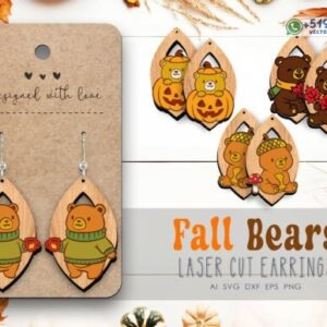 Pack de Pendientes aretes de Ositos de Otoño – Diseños Kawaii con Calabazas y Hojas