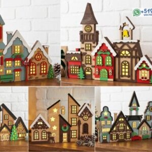Pack de Aldeas Navideñas Iluminadas – 5 Escenarios de Pueblo en Capas para Material de 3 mm