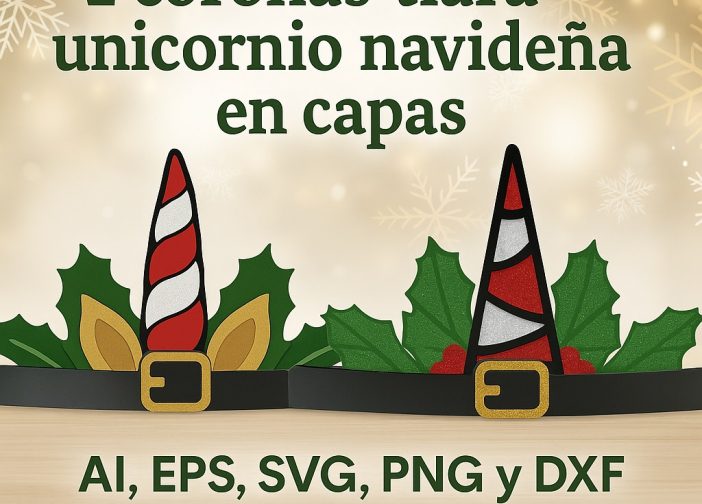 2 coronas tiara unicornio navideña en capas_