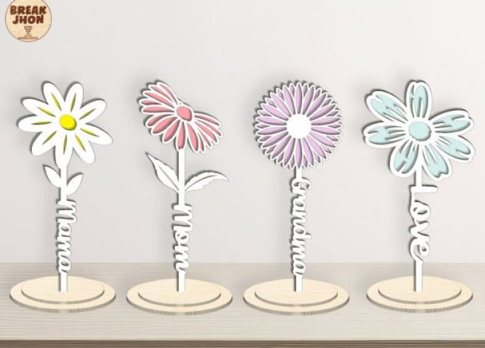 4 Flores con stand parante para mamá