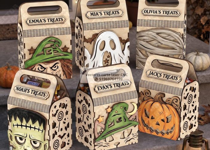 6 cajas con asa para regalos dulces de Halloween Para mas Vectores Whatsapp 51969764199