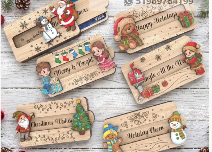 6 tarjeteros navideños estuche deslizante fiesta