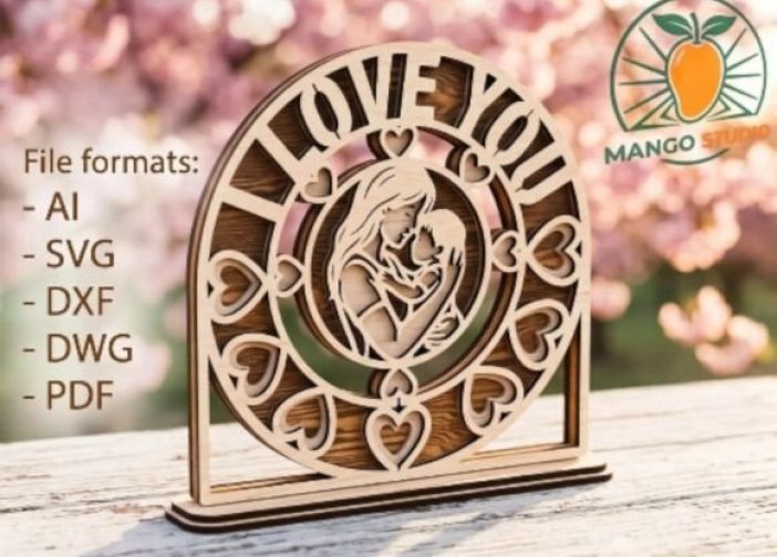 Adorno circular madre con hijo con parante I love you