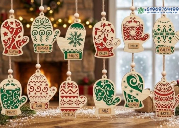 Adorno colgante de guantes navideños