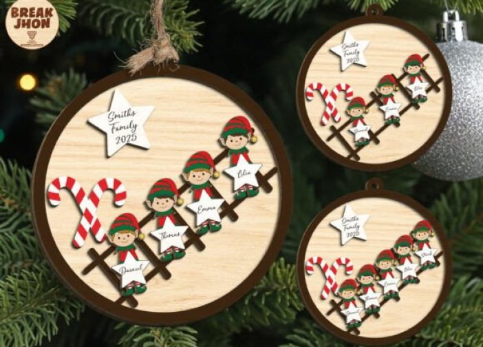 Adorno colgante familiar de elfos personalizado