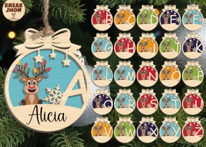 Adorno colgante navideño de alfabeto abecedario de renos