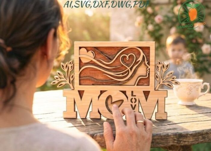 Adorno cuadro MOM con rostro de perfil y corazones