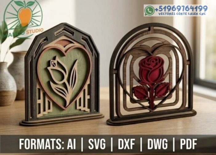 Adorno de corazones florales con stand multicapa 3D Para mas Vectores Whatsapp 51969764199