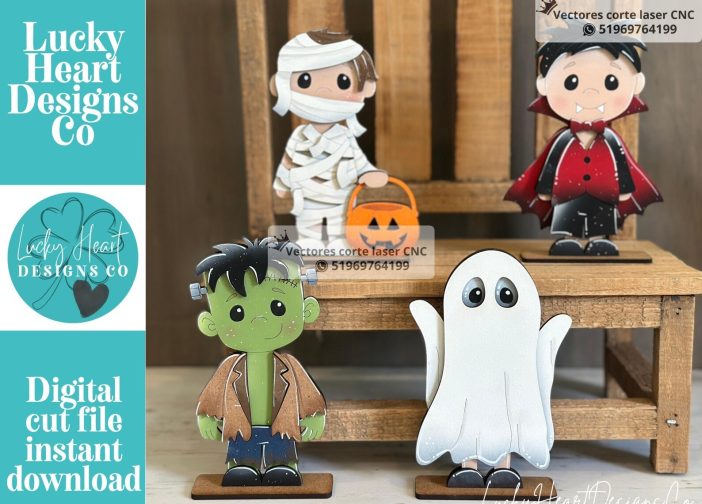Adorno de niños disfrazados de Halloween con parante