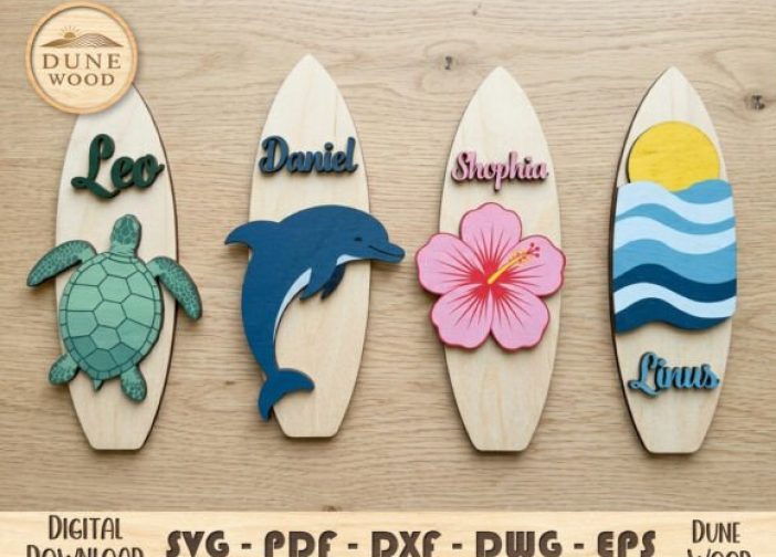 Adorno de tabla surf con nombres
