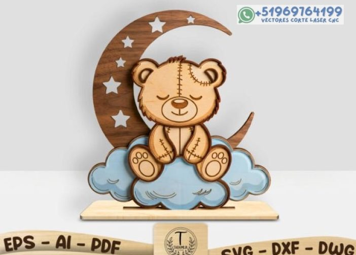 Adorno decoración de habitación infantil osito en nube y luna Para mas Vectores Whatsapp 51969764199