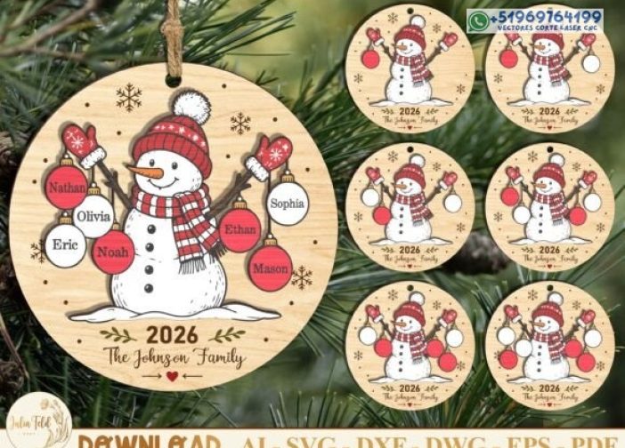 Adorno familiar personalizado de muñeco de nieve SVG