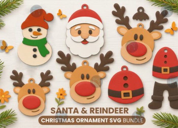 Adorno navideño de Papá Noel y reno