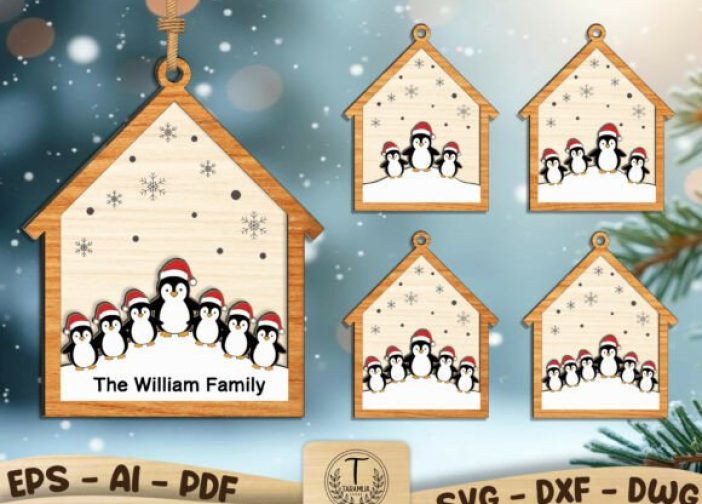 Adorno navideño familiar de pingüinos