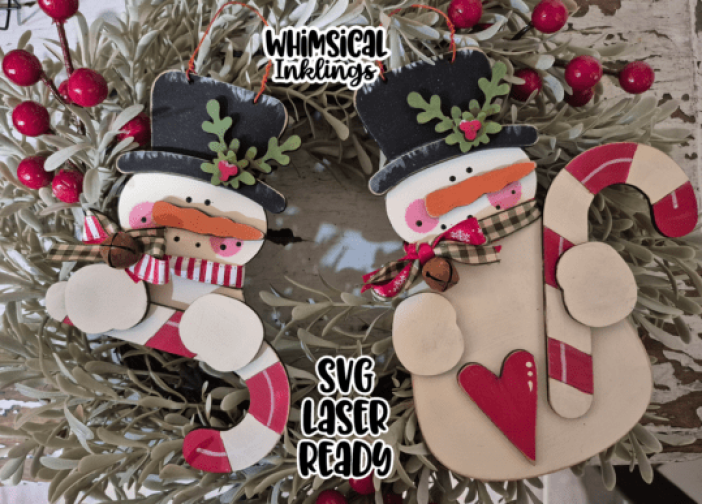 Adornos de muñecos de nieve de bastón de caramelo Candy cane