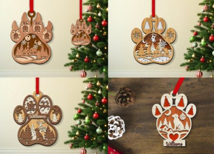 Adornos navideños con forma de pata de perro