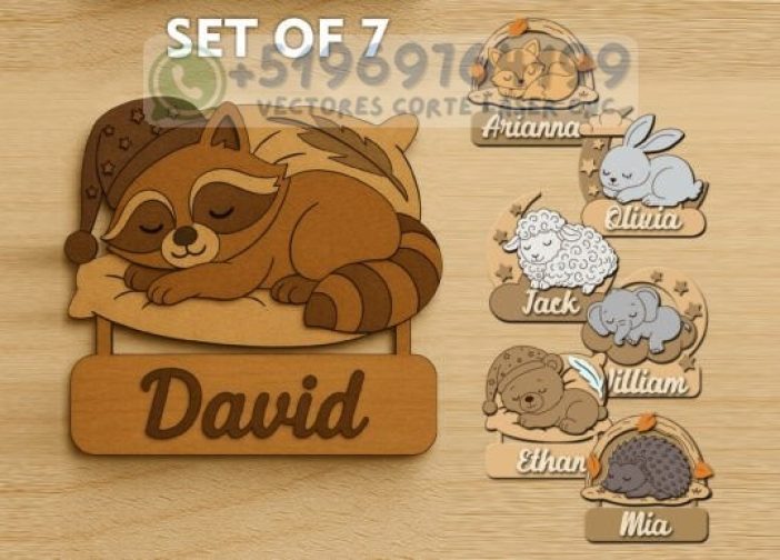 Animales durmiendo personalizados con nombre para niños